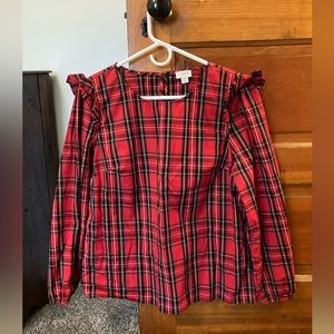 J Crew Holiday plaid ruffled long sleeve